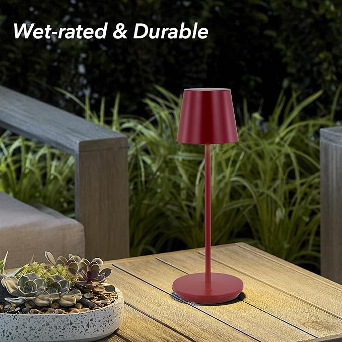 Generation Lighting Mena Accent Rechargeable Table Lamp – 14.5” Dark Red Steel - Image 4