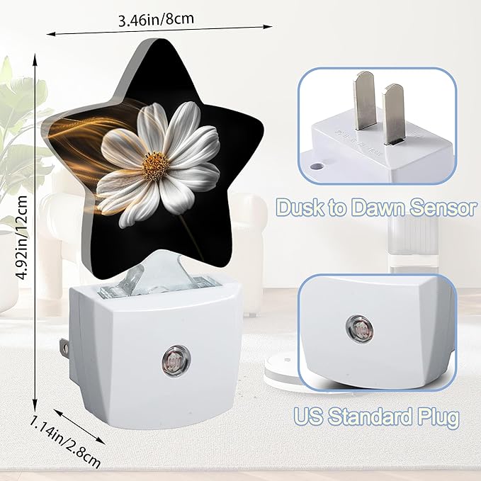 White Daisy Flower Dusk to Dawn Star Night Light, Abstract Floral Smart Sensor - Image 2