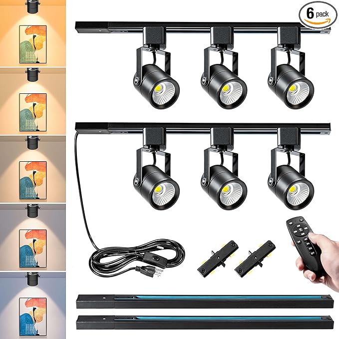 Plug in Track Lighting with Power Cord & Remote, 6-Light LED Track Lighting Kit by Unknown
