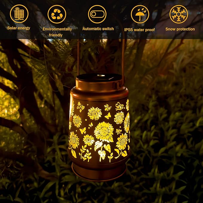 2 Pack Sunflower Solar Lantern Lights, Outdoor Lanterns Garden Decor, Hanging - Image 2