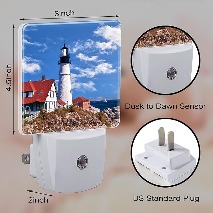 Beautiful White Lighthouse Night Light Plug into Wall, Ocean Seaside Lighthouse - Image 2