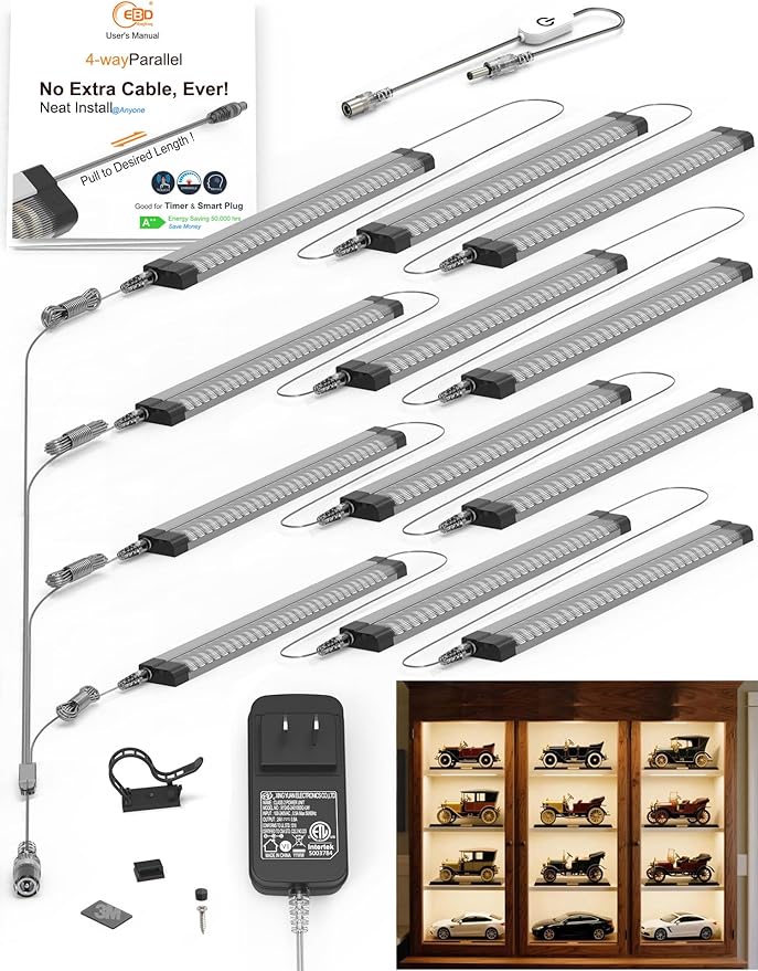 EBD LED Under Shelf Lights, 4-Way Splitter Light Bar, 12-Panel Cabinet Lighting by ExcelBrighterDevelopmentLtd