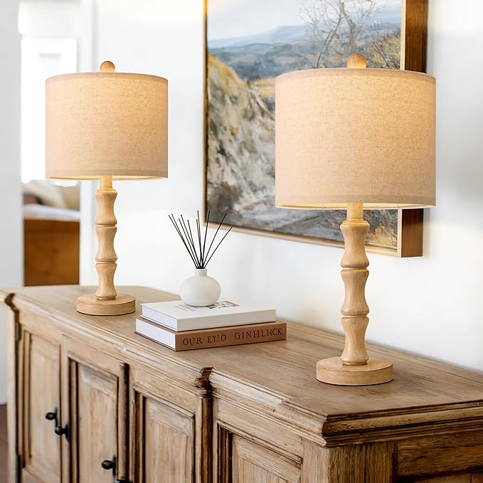 BOBOMOMO 20.5" Farmhouse Table Lamps Set of 2, Rustic Nightstand Lamps by BOBOMOMO