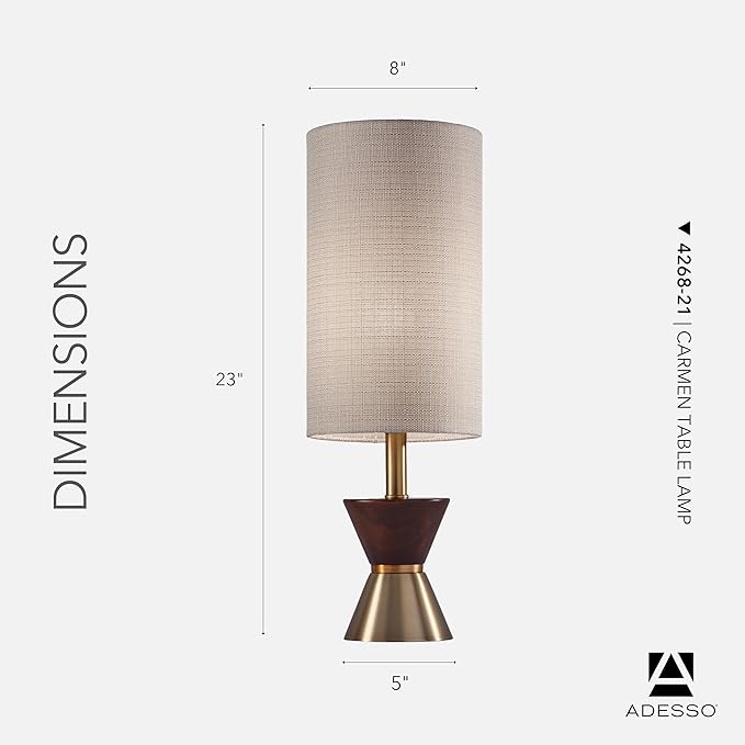 Adesso Table Lamp with Antique Bronze and Walnut Base, Bedside Table, Home - Image 6