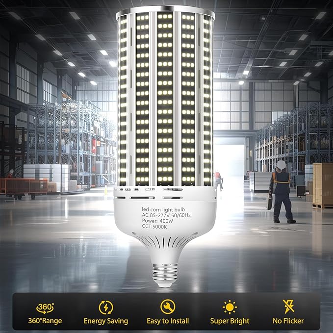 2 Pack 400W LED Corn Light Bulb, 3850W Equivalent Commercial Grade 59000LM - Image 2