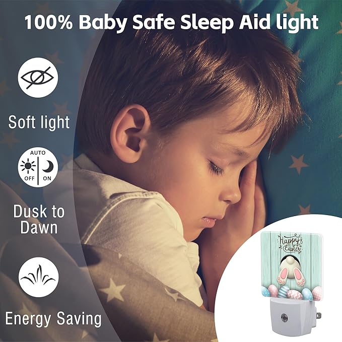 Happy Easter Night Light Plug into Wall, Easter Bunny and Colorful Eggs Dusk to - Image 5