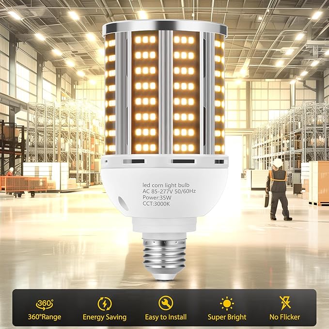 65W LED Corn Light Bulb 2 pack, Warm White 3000K E26/E39 Commercial Grade - Image 2
