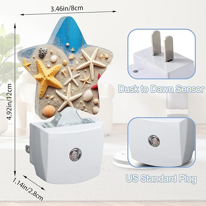Coastal Seashell Starfish Night Lights Plug Into Wall, Nightlight - Image 2
