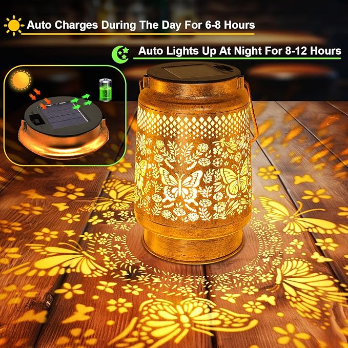 2 Pack Solar Lanterns Outdoor Butterfly Garden Decor, Christmas Gifts - Image 9