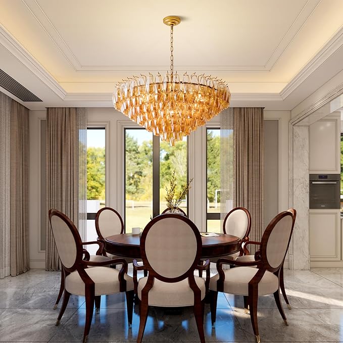 37" Extra Large Chandelier, 14-Light Gold Modern Round Chandelier - Image 9