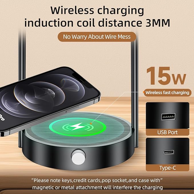 Koopala 15W Wireless Charging Bedside LED Table Lamps Set of 2, Modern Small - Image 2