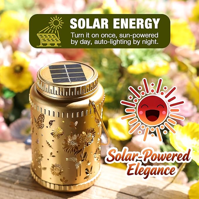 Cooo 4 Pack Solar Lanterns Outdoor Waterproof Sunflower Butterfly Solar Pathway - Image 7