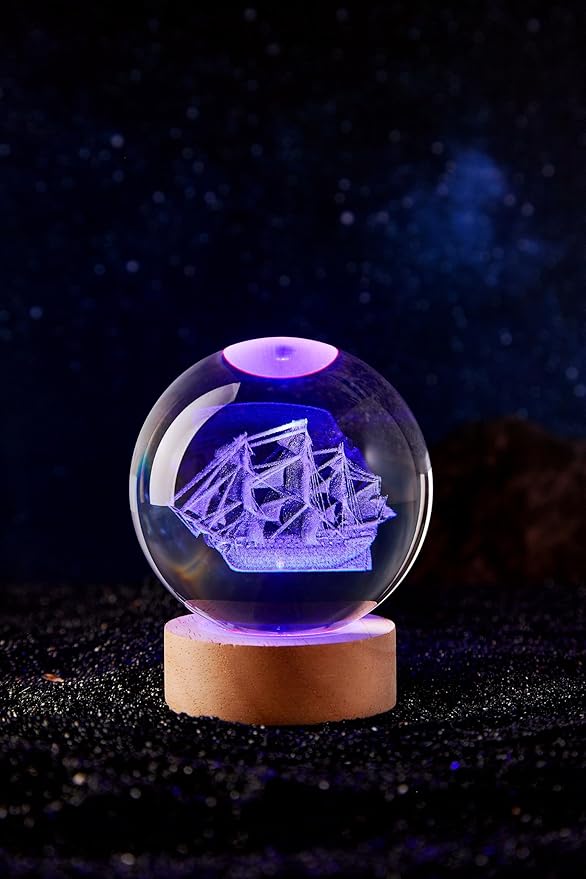 Large Sailboat Crystal Ball Night Light - Image 9