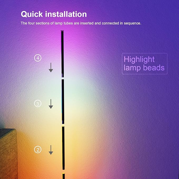 Corner Floor Lamp, 60”Smart RGB LED Floor Lamp - Image 7