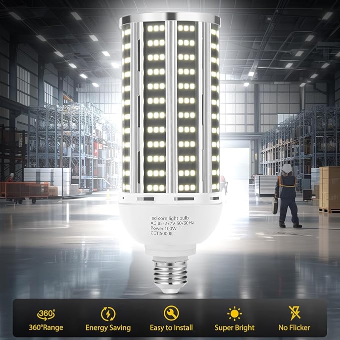 100W 4 pack LED Corn Light Bulb, Commercial Grade DayLight 5000K E26/E39 - Image 2