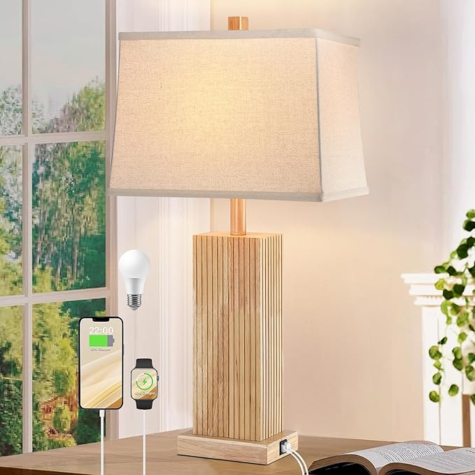 27.5" Wood Table Lamp, Modern Farmhouse Bedroom Lamp by Lovlast