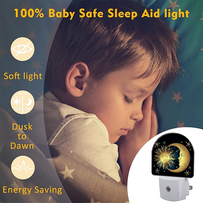 Crescent Moon and Stars Night Light Plug into Wall, Boho Sun Moon Dusk to Dawn - Image 5