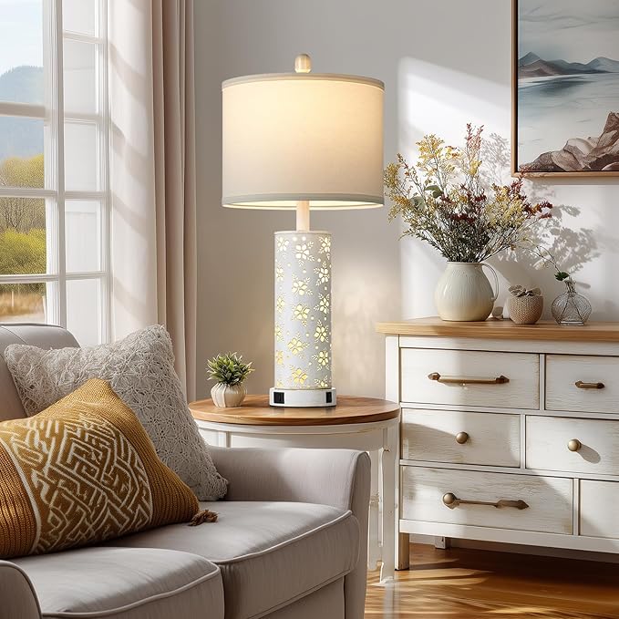 Set of 2 Rustic Table Lamps for Living Room Bedroom, Vintage Farmhouse - Image 4