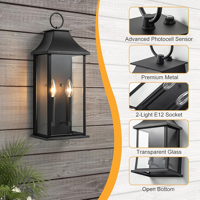 Outdoor Wall Lights, Dusk to Dawn Waterproof Outside Wall Sconce, Large Modern - Image 5