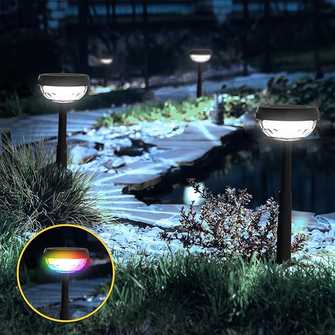 Ensenior Color Changing Solar Lights Outdoor, Auto ON/Off 6500K White Light & - Image 2