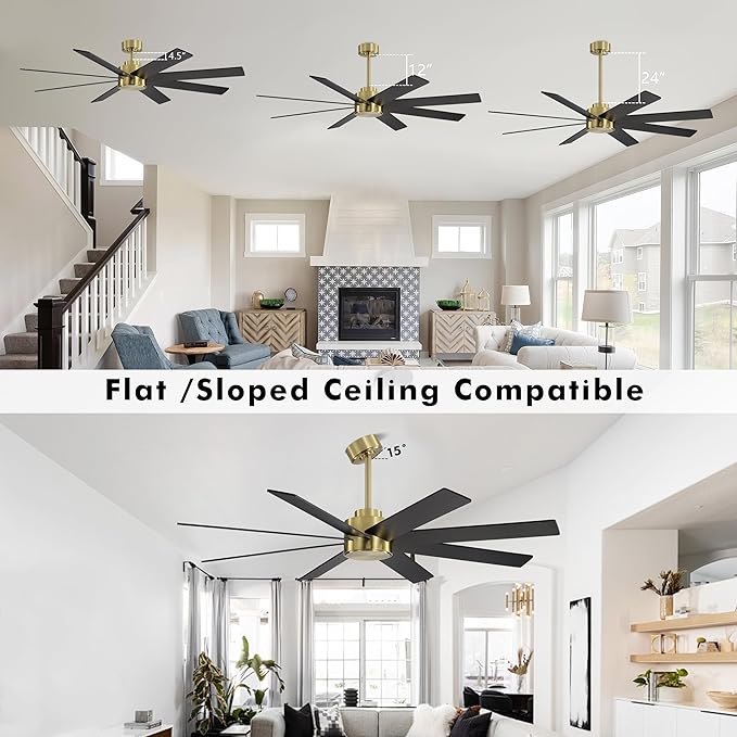 WINGBO 72" Large DC Ceiling Fans without Lights, 3 Downrods, 8 Plywood Blades - Image 5