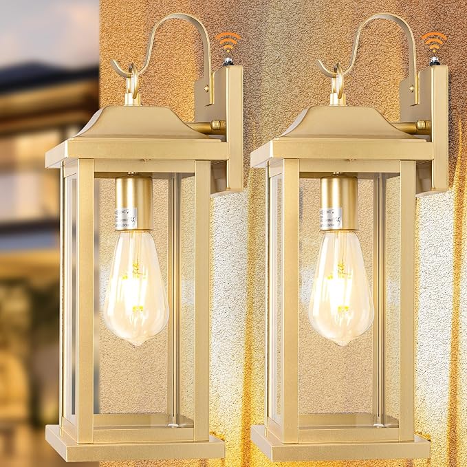 Large Gold Outdoor Sconces Dusk to Dawn 2-Pack, 17 Inch Large Porch Light - Image 9