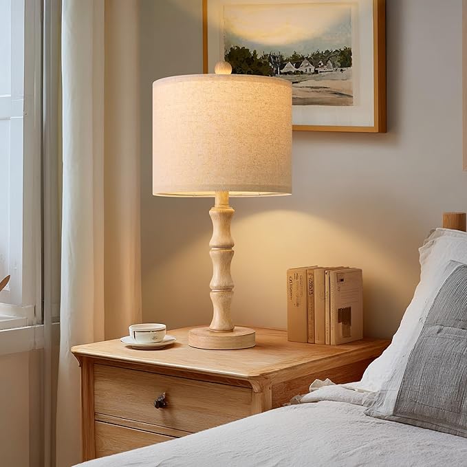 BOBOMOMO 20.5" Farmhouse Table Lamps Set of 2, Rustic Nightstand Lamps - Image 2