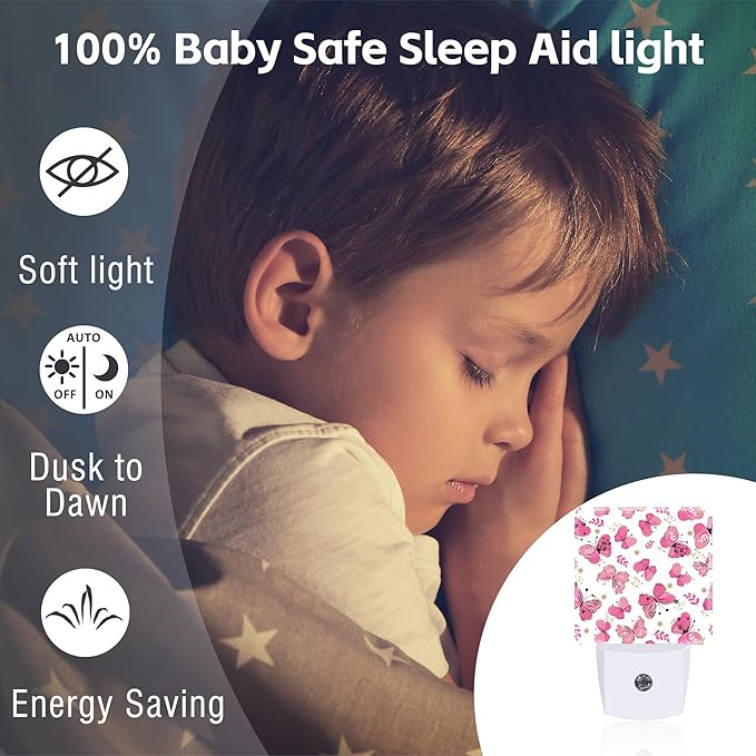 Cute Girl Butterfly Night Light, Watercolor Pink Butterflies Floral Dusk to - Image 5