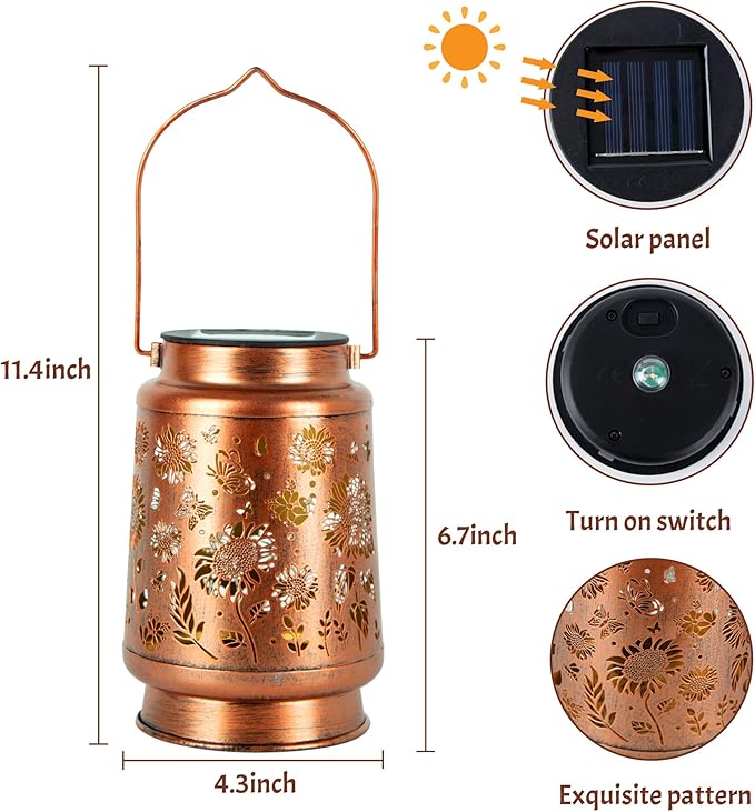2 Pack Sunflower Solar Lantern Lights, Outdoor Lanterns Garden Decor, Hanging - Image 3