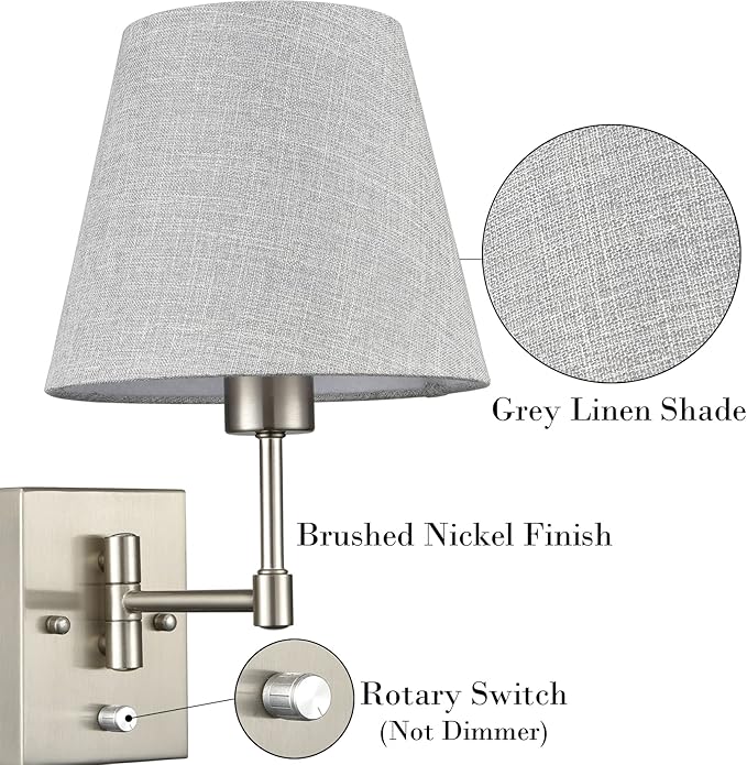 SAMTEEN Swing Arm Wall Sconces Set of Two Plug in Wall Lamp - Image 3