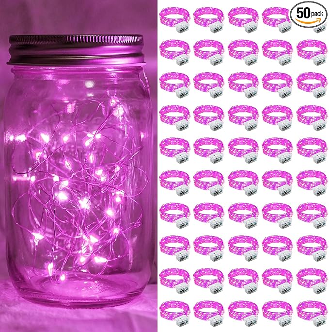 50 Pack Pink Fairy Lights 7Ft 20 LED Twinkle String Lights 3 Modes Battery by chzk