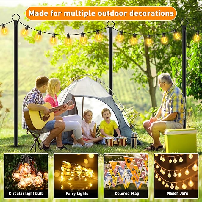 4 Pack 10 FT String Light Poles, Metal - Image 3