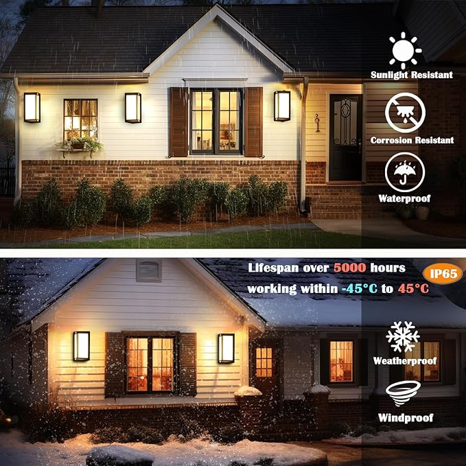 Porch Lights Outdoor Light Fixture, 12W Black Exterior Light Fixtures Wall Mount - Image 3