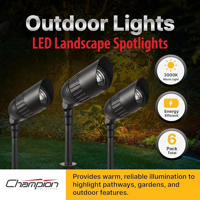 6-Pack Outdoor Low Voltage Landscape Spotlights, 6×3W 200LM, 3000K Warm White - Image 2
