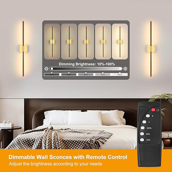 40″ Walnut Battery Operated Wall Sconces, Dimmable Wall Sconce - Image 2