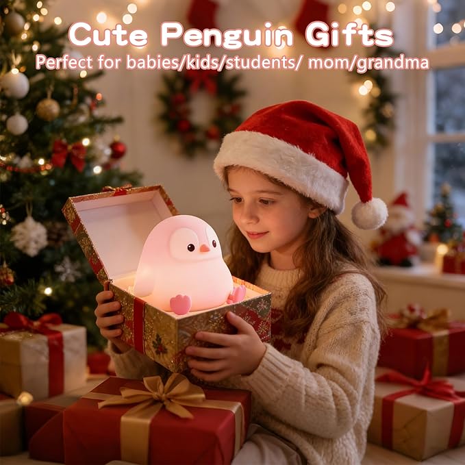 Penguin Night Light for Kids, Cute Pink Penguin Lamp, Soft Silicone Nursery - Image 6