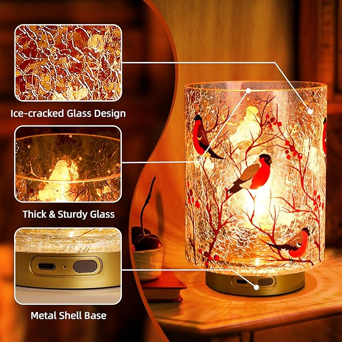 Rechargeable Battery Table Lamp Timer, Handmade Crackle Glass Lamps - Image 3