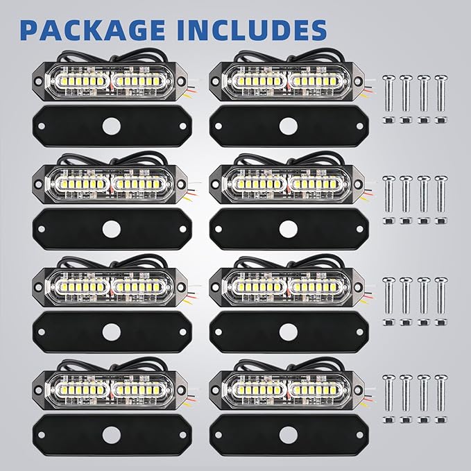 8-Pcs 12 LED Sync Feature Emergency Strobe Grille Lights Ultra Slim Surface - Image 8