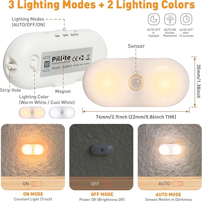 Rechargeable Motion Sensor Night Light, 2-Color White & Warm Toilet Light - Image 4