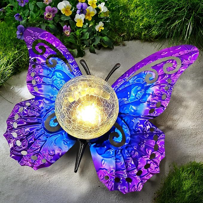 Solar Lights Outdoor Garden Butterfly Decor, Metal Butterfly Statue Decoration by SUNNYPARK