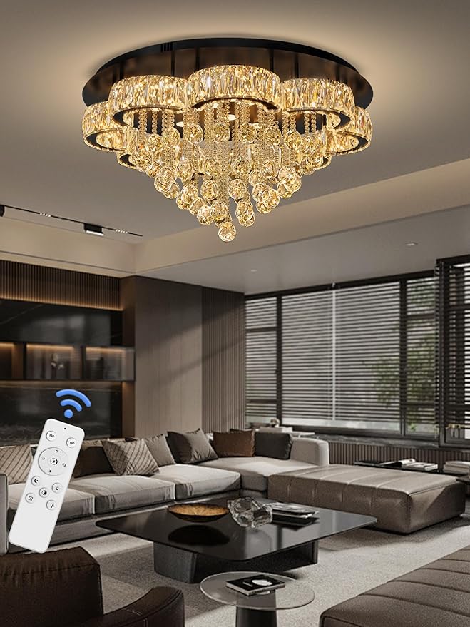 Flashing God W32inches Modern Black Chandeliers Raindrop Crystal Ceiling - Image 8