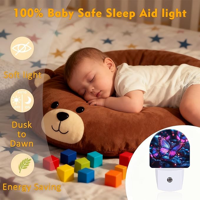 Glowing Purple Butterfly Night Light, Dusk-to-Dawn Auto Sensor Plug in Night - Image 6