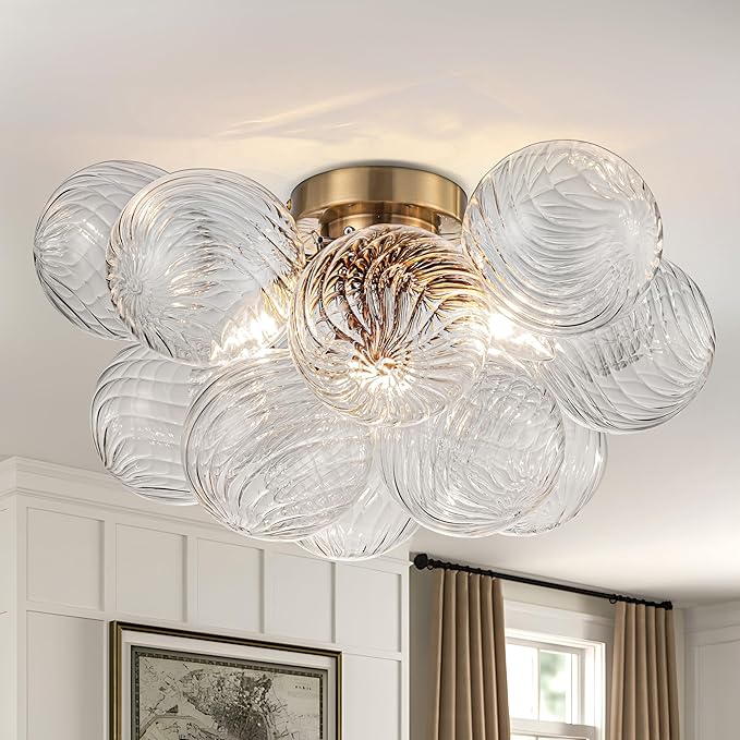 GoYeel Semi Flush Chandelier Gold, Modern Light Fixtures Ceiling Mount Lighting by GoYeelLighting