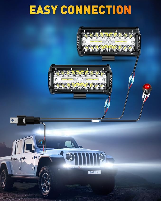 NAOEVO 7 Inch LED Light Bar, 240W 24, 000LM Offroad Fog/Driving Lights LED Pods - Image 8