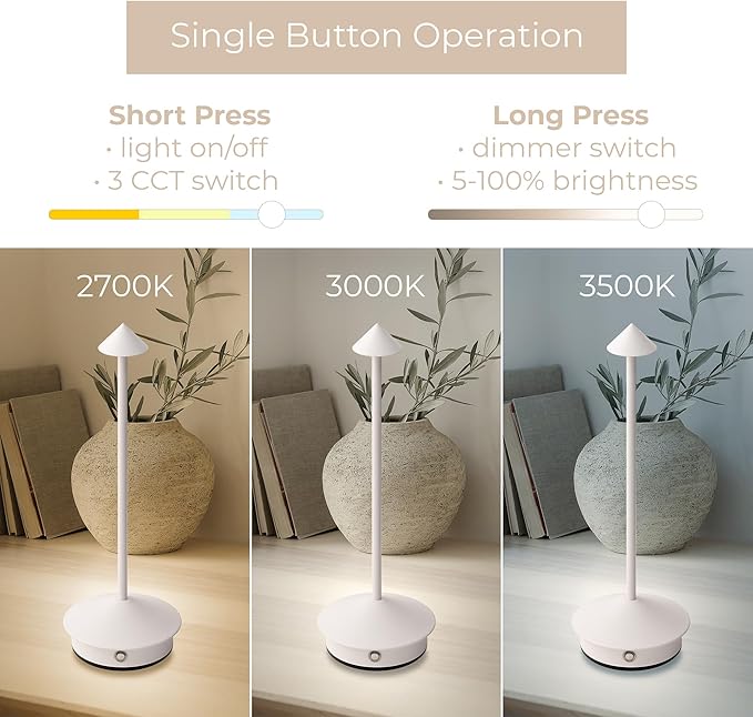 Arrrow LED Cordless USB-C Re-Chargeable Desk Lamp, 5200mAh Battery Operated - Image 5