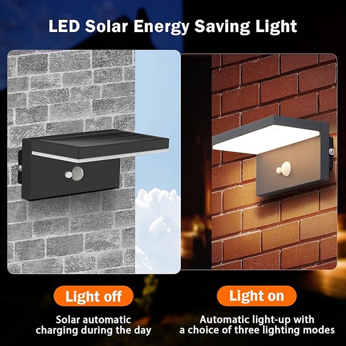 Solar Outdoor Wall Lights 2 Pack, Motion Sensor Waterproof Dusk to Dawn Solar - Image 2