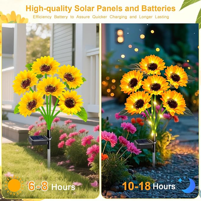 Solar Outdoor Lights Garden Decor, 6 Pack Solar Sunflower Lights, 36 Waterproof - Image 3