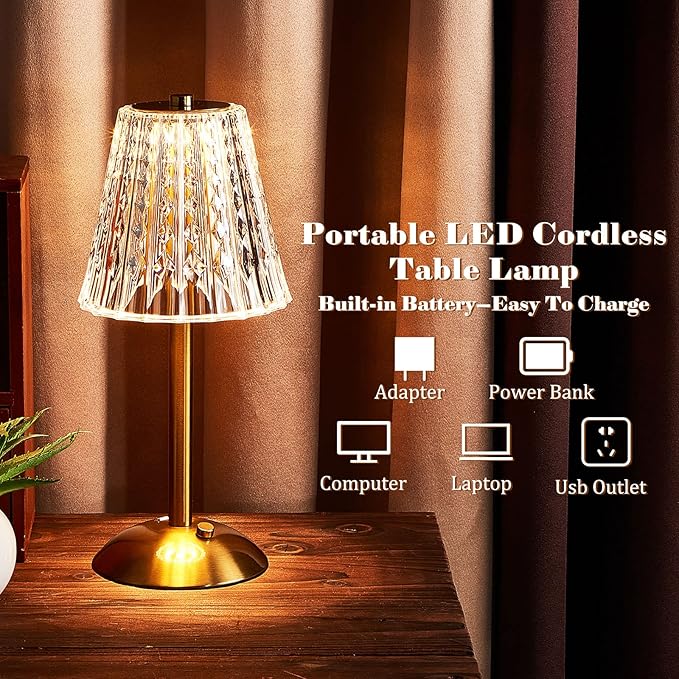 Liliful 1 Pcs Cordless Table Lamp Rechargeable Touch LED Small Gold Portable - Image 3