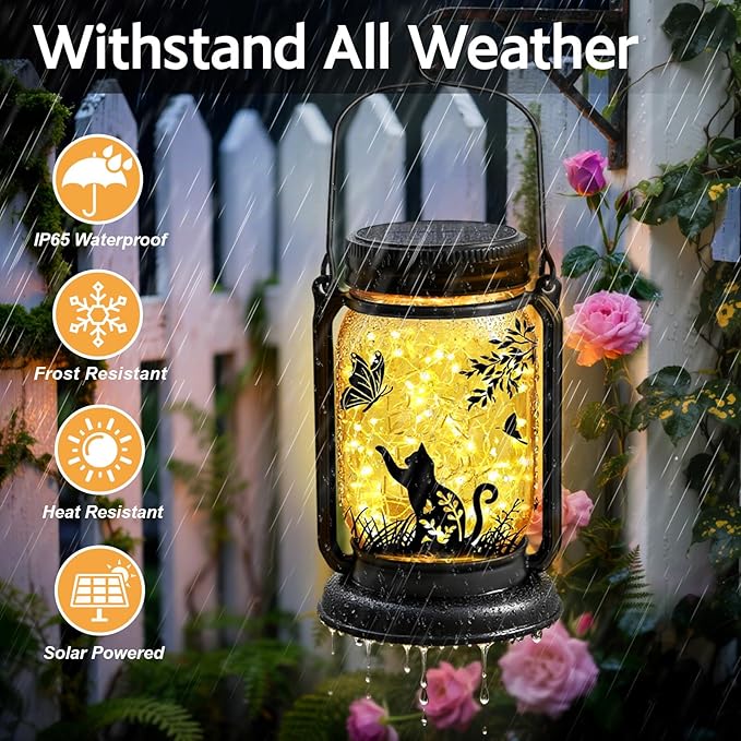 2 Pack Cat Solar Lanterns, Outdoor Hanging Solar Lantern - Image 5