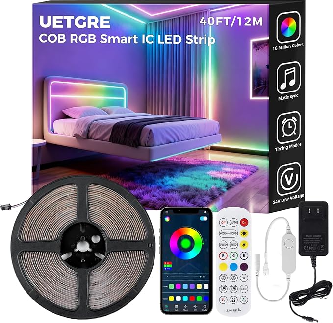 RGB Smart IC COB LED Strip Lights, 40FT Smart LED Light Strip by Unknown